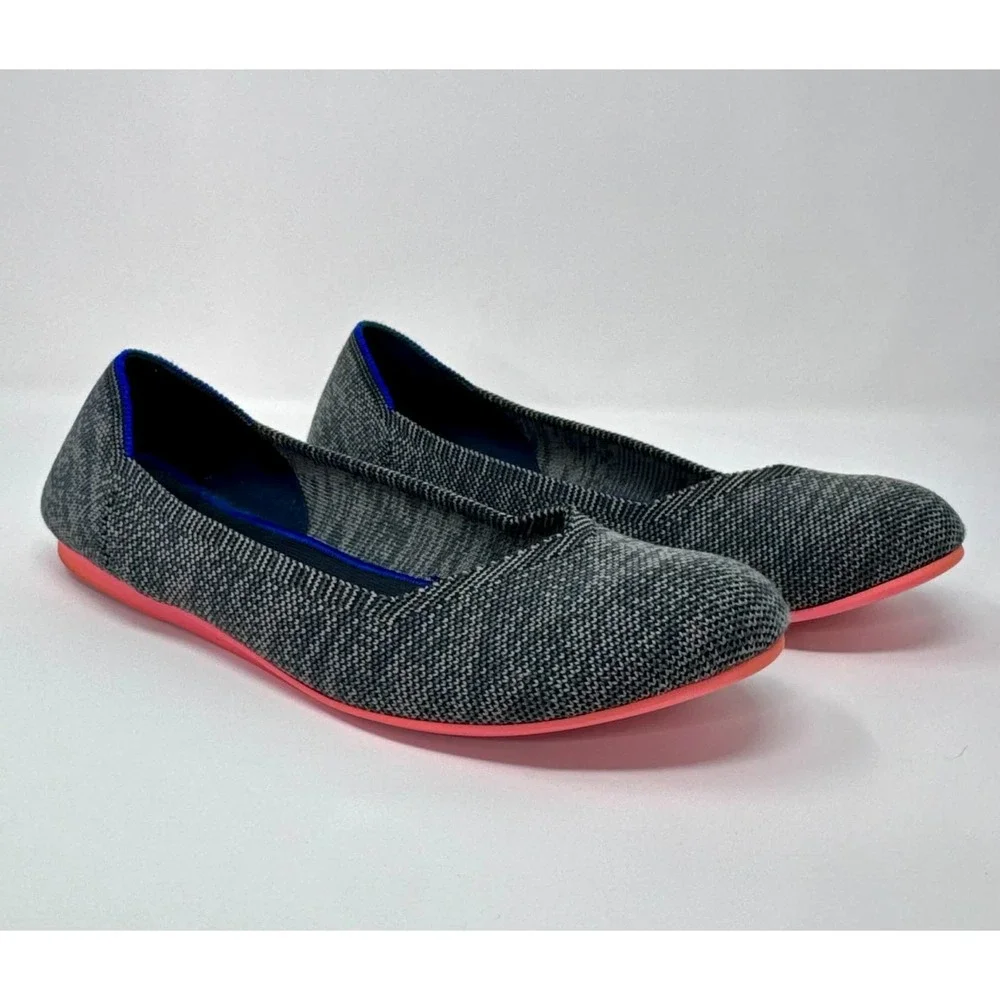 Rothy's The Flat Round Toe‎ Slip On Shoes Women's 9.5 Heathered Gray Pink Sole